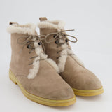 Loro Piana Beige Suede Ankle Boots with Shearling Detail Size EU 38.5 RRP £990