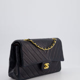 Chanel Navy Vintage Classic Medium Chevron Double Flap Bag in Lambskin Leather with 24K Gold Hardware