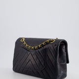 Chanel Navy Vintage Classic Medium Chevron Double Flap Bag in Lambskin Leather with 24K Gold Hardware