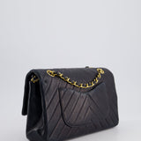 Chanel Navy Vintage Classic Medium Chevron Double Flap Bag in Lambskin Leather with 24K Gold Hardware