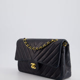 Chanel Navy Vintage Classic Medium Chevron Double Flap Bag in Lambskin Leather with 24K Gold Hardware