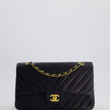 Chanel Navy Vintage Classic Medium Chevron Double Flap Bag in Lambskin Leather with 24K Gold Hardware