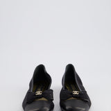 Chanel Black Ballerina Shoes in Mesh & Leather with Crystal CC Logo Size EU 35