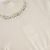 Zimmermann Cream Cropped Knit High Neck Jumper with Crystal Neck Line Embellishment Detail Size OP/XS (UK 6/8) RRP £550