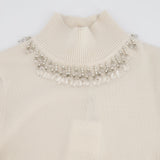 Zimmermann Cream Cropped Knit High Neck Jumper with Crystal Neck Line Embellishment Detail Size OP/XS (UK 6/8) RRP £550