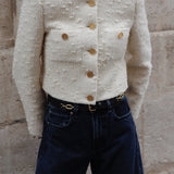 FRAME - Cropped Button Front Jacket -- Ecru