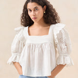 Roeffler Randall - Penelope White Puff Sleeve Blouse