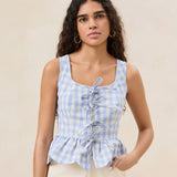 Roeffler Randall - Pilar Blue Gingham Ruffle Top