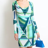 Emilio Pucci Green Cowl Neck Long Sleeve Midi Dress IT 38 (UK 6)