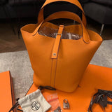 Hermès Picotin Bag 22cm in Orange Clemence Leather with Palladium Hardware