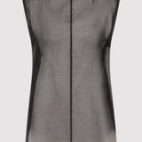 St. Agni - Sheer Silk Leather Trim Top - Black