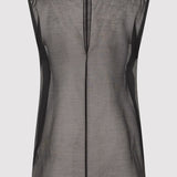 St. Agni - Sheer Silk Leather Trim Top - Black