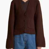 Khaite - Scarlet Cardigan in Rosewood with Leather Buttons