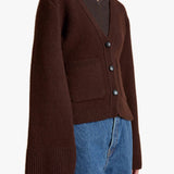 Khaite - Scarlet Cardigan in Rosewood with Leather Buttons