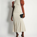 Rejina Pyo Cream, Brown Polka Dot Long-Sleeve Midi Dress Size UK 10