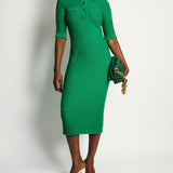 Safiyaa Green Knitted Midi Dress with Button Collar Detail Size S (UK 8)