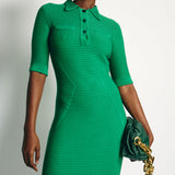 Safiyaa Green Knitted Midi Dress with Button Collar Detail Size S (UK 8)