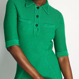 Safiyaa Green Knitted Midi Dress with Button Collar Detail Size S (UK 8)