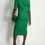 Safiyaa Green Knitted Midi Dress with Button Collar Detail Size S (UK 8)