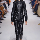 Christian Dior Runway 2018 Black Leather Jumpsuit with Cuffed Wrist & Ankles with Bee Embroidery Detail Size FR 34 (UK 6)