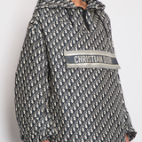 Christian Dior Hooded Anorak in Blue & Ecru Technical Taffeta Jacquard with Dior Oblique Motif Size XS (Size UK 6) RRP £3,100