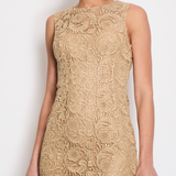 Prada Metallic Gold Sleeveless Floral Crochet Midi Dress Size IT 38 (UK 6)