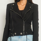 Balmain Black Jersey Knit Biker Jacket Size FR 36 (UK 8)