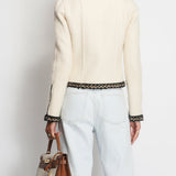 Chanel Cream Tweed Jacket with Brown, White ZigZag Trim Detail Size FR 38 (UK 10)