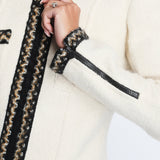 Chanel Cream Tweed Jacket with Brown, White ZigZag Trim Detail Size FR 38 (UK 10)