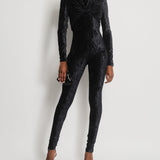 Saint Laurent Navy T2 Velvet Long Sleeve Jumpsuit with Tie Detail FR 34 (UK 6)