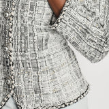 Chanel White and Black Runway Tweed Jacket with Pearl Detail FR 42 (UK 14)