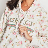 Gucci Ivory Floral Oversized Hoodie with Logo Print Size S (UK 8)