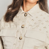 Ermanno Scervino Beige Cropped Embroidered Jacket with Logo Detail Size IT 40 (UK 8)