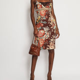 Dolce & Gabbana Brown, Orange Yellow Floral  Printed Midi Dress with Embellished Waistline Detail Size IT 44 (UK 12)