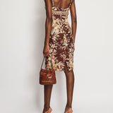 Dolce & Gabbana Brown, Orange Yellow Floral  Printed Midi Dress with Embellished Waistline Detail Size IT 44 (UK 12)