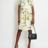 Erdem Yellow Floral Midi Dress with Bow Detail Size UK 10