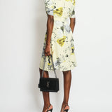 Erdem Yellow Floral Midi Dress with Bow Detail Size UK 10