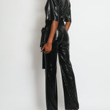 Galvan London Black Sequin V-Neck Jumpsuit FR 36 (UK 8)