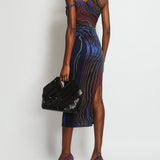 Mugler Blue Wave Print One-Shoulder Midi Dress FR 36 (UK 8)