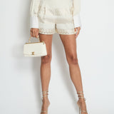 Giambattista Valli Beige Pleated High-Waist Shorts with Gold Detail IT 38 (UK 6)