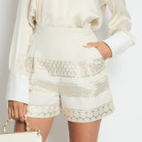 Giambattista Valli Beige Pleated High-Waist Shorts with Gold Detail IT 38 (UK 6)