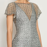 Chanel Silver Metallic Tweed Crochet Lace V-Neck Midi Dress FR 34 (UK 6)