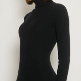 Alaïa Black Ribbed High-Neck Long Sleeve Midi Dress FR 36 (UK 6)