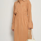 Fendi Brown Long Sleeve Midi Dress with Ruched Waist Detail IT 42 (UK 10)