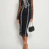 Dolce & Gabbana Black Draped Tull Midi Dress with White Lace Detail Size IT 38-40 (UK 6-8)