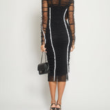 Dolce & Gabbana Black Draped Tull Midi Dress with White Lace Detail Size IT 38-40 (UK 6-8)