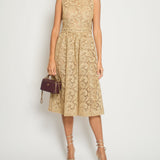 Prada Metallic Gold Sleeveless Floral Crochet Midi Dress Size IT 42 (UK 10)