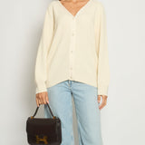 Hermès Cream Rib Knit Long Sleeve V-Neck Cardigan with Front and Back Buttons Size FR 40 (UK 12)