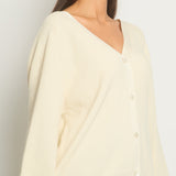 Hermès Cream Rib Knit Long Sleeve V-Neck Cardigan with Front and Back Buttons Size FR 40 (UK 12)