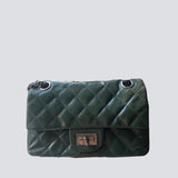 Chanel Patent Leather Olive Green Classic Flap With Silver Hardware